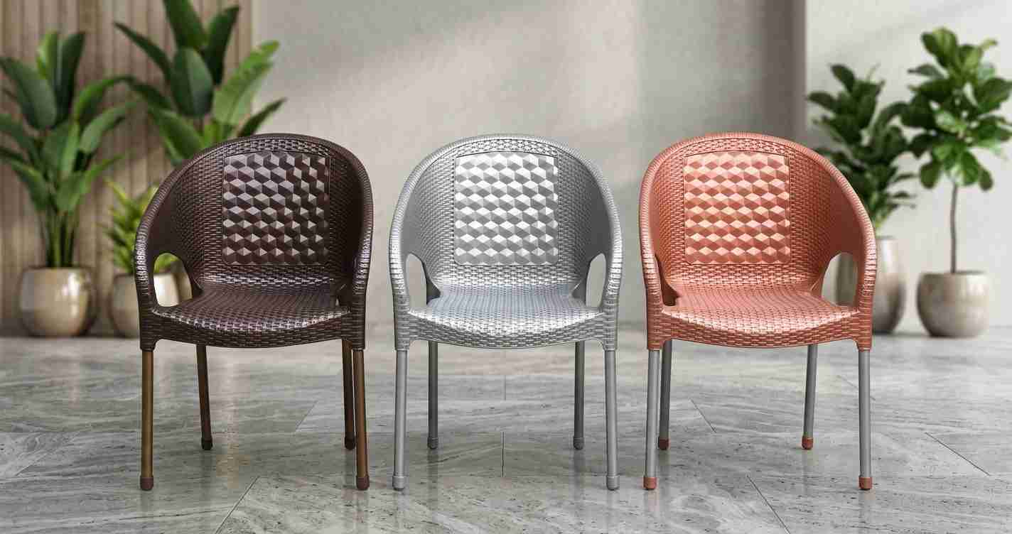 BRIGHT STEEL PLASTIC RATTAN DIAMOND
